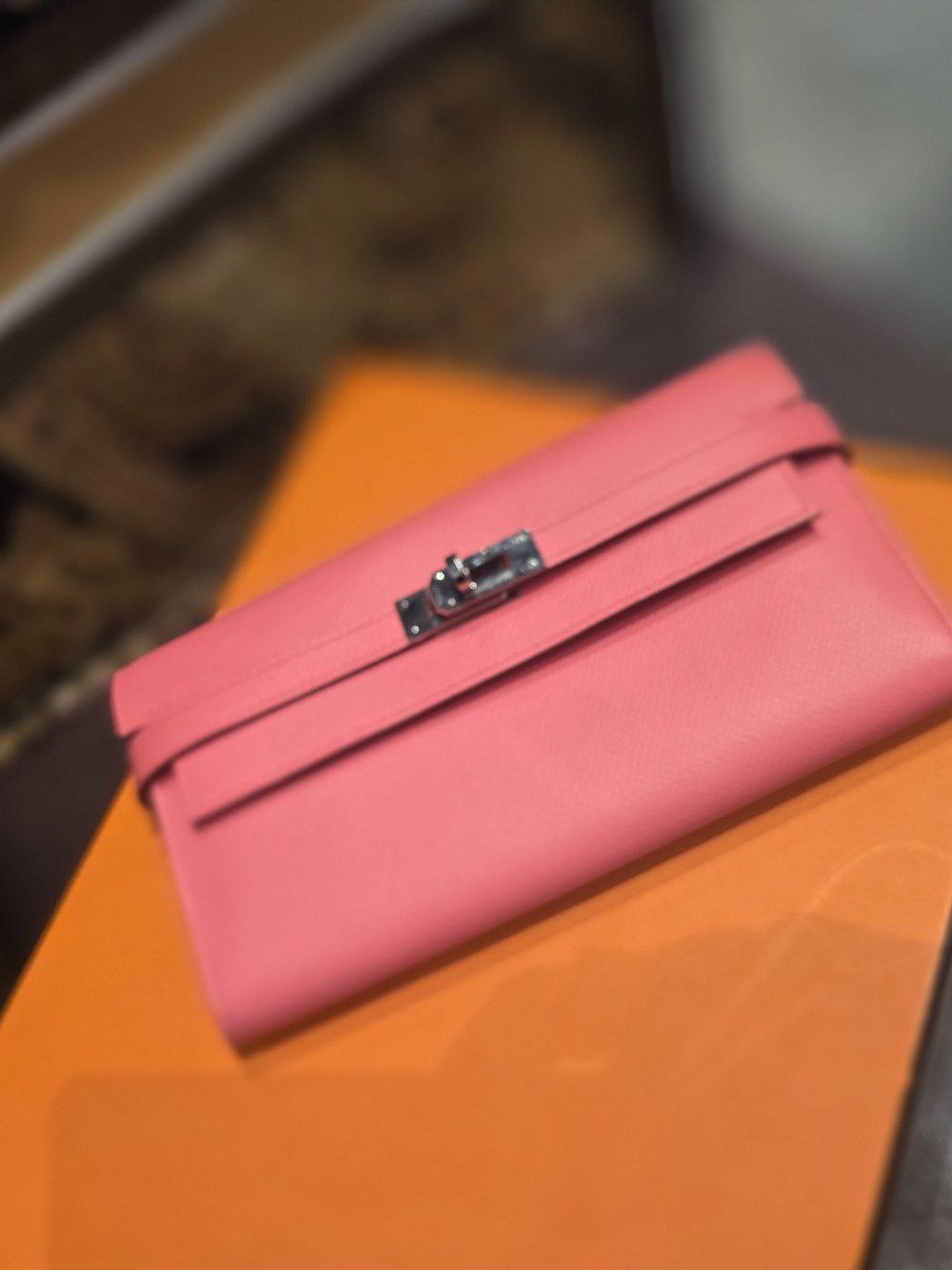 Hermès Kelly Long Wallet in Rose Azalée Epsom leather with silver-tone hardware